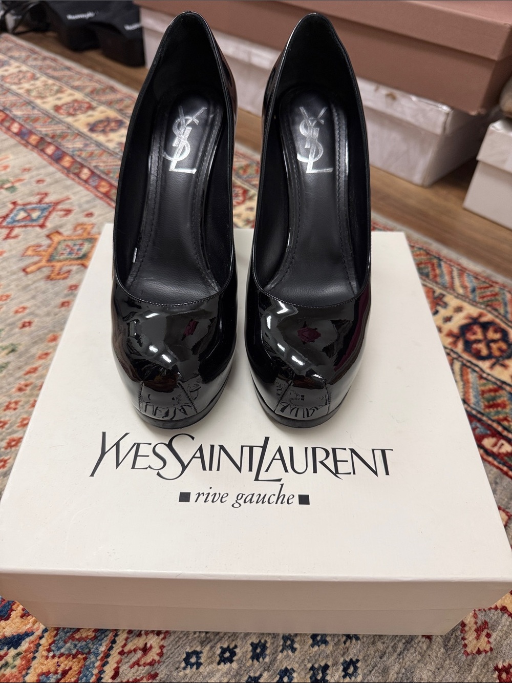 Yves Saint Laurent Black Patent Leather Platform Pumps